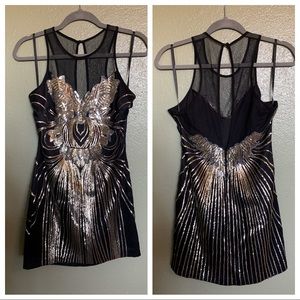 Sequin mini dress with mesh overlay from bebe